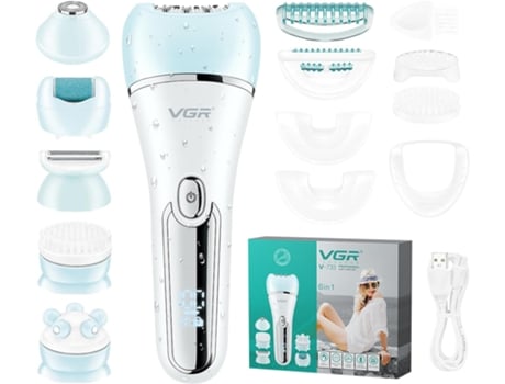 Aparador De Pelos Feminino Vgr 733 6 Em 1, Sem Fio E Recarregã¡vel, Ã Prova Dã¡gua Ipx7, Para Uso Seco E Molhado, Azul. Flunteca