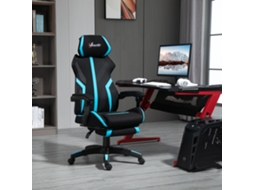 Cadeira De Gaming Com Apoio Para Os Pés Retrátil De Escritório Reclinável Com Para A Cabeça E Altura Ajustável 65x65x119-129cm Preto E Azul