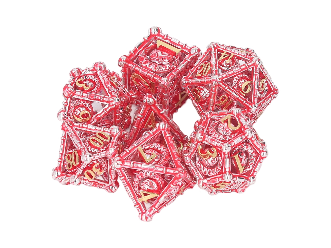 Primerox 7pcs Dados de Metal Poliédricos Ocos de Latão com Equilíbrio Forte para Festas e Jogos de Tabuleiro