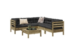 Vidaxl 6 Pcs Conjunto Sofás De Jardim C/ Almofadões Pinho Impregnado