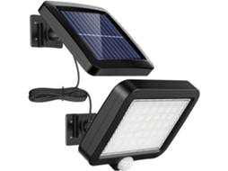Luminária solar externa Brilvibera com 56 LEDs e sensor de movimento.