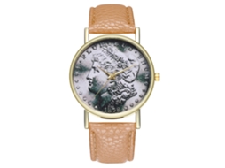 Relógio feminino de quartzo com pulseira elegante em couro PU e mostrador vertical (bege).