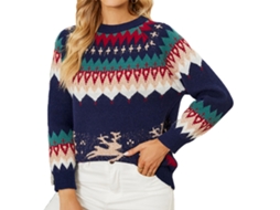 Laxiscreed Suéter Natalino Feminino Com Estampa Floco De Neve, Gola Redonda E Manga Longa Folgada