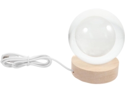Bola De Cristal Luminosa Baluue Com Base Madeira, Luminária Noturna Em