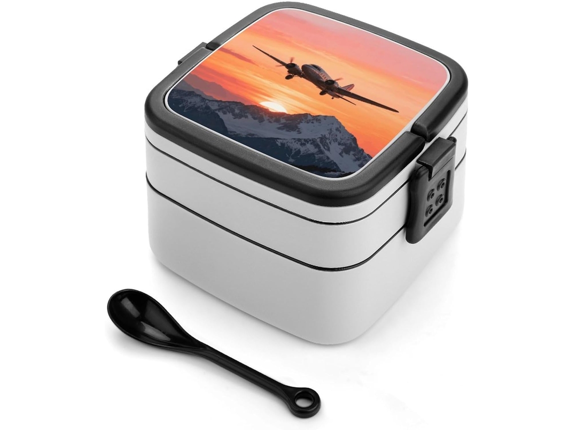 Marmita Bento Empilhável Com Estampa De Avião Ao Pôr Do Sol Para Adultos, À Prova De Vazamentos, Tamanho Grande, Com