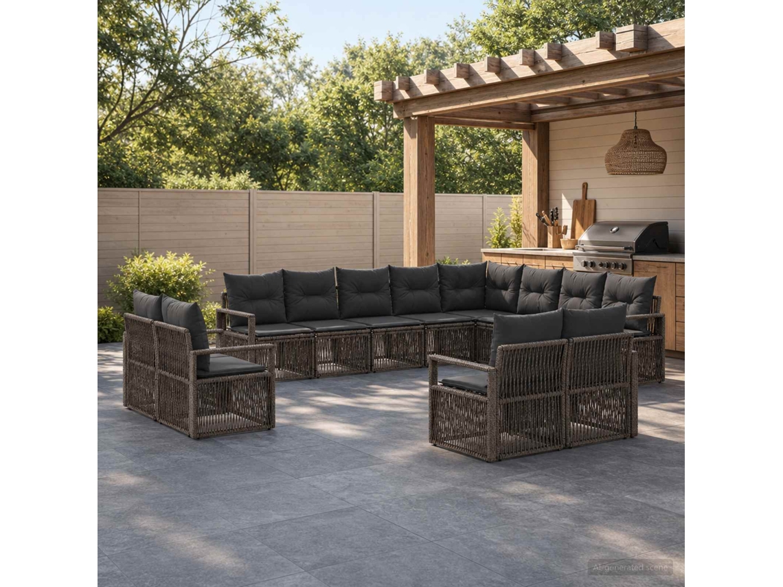 Vidaxl Conjunto De Sofá De Jardim 12 Pcs Cinzento Vime Pe