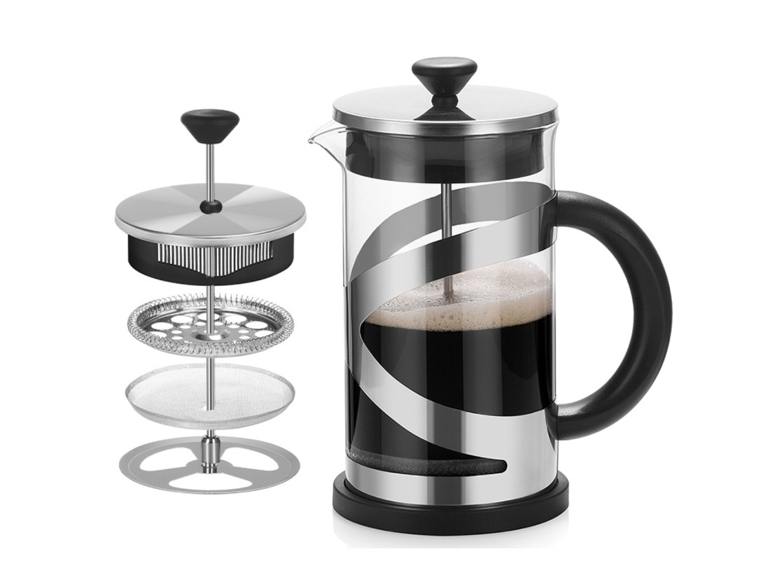 Cafeteira Francesa De Vidro Borossilicato 600ml Com Alça Pp Para Preparo Café Encorpado E Sem Sedimentos, Na Cor Preta.