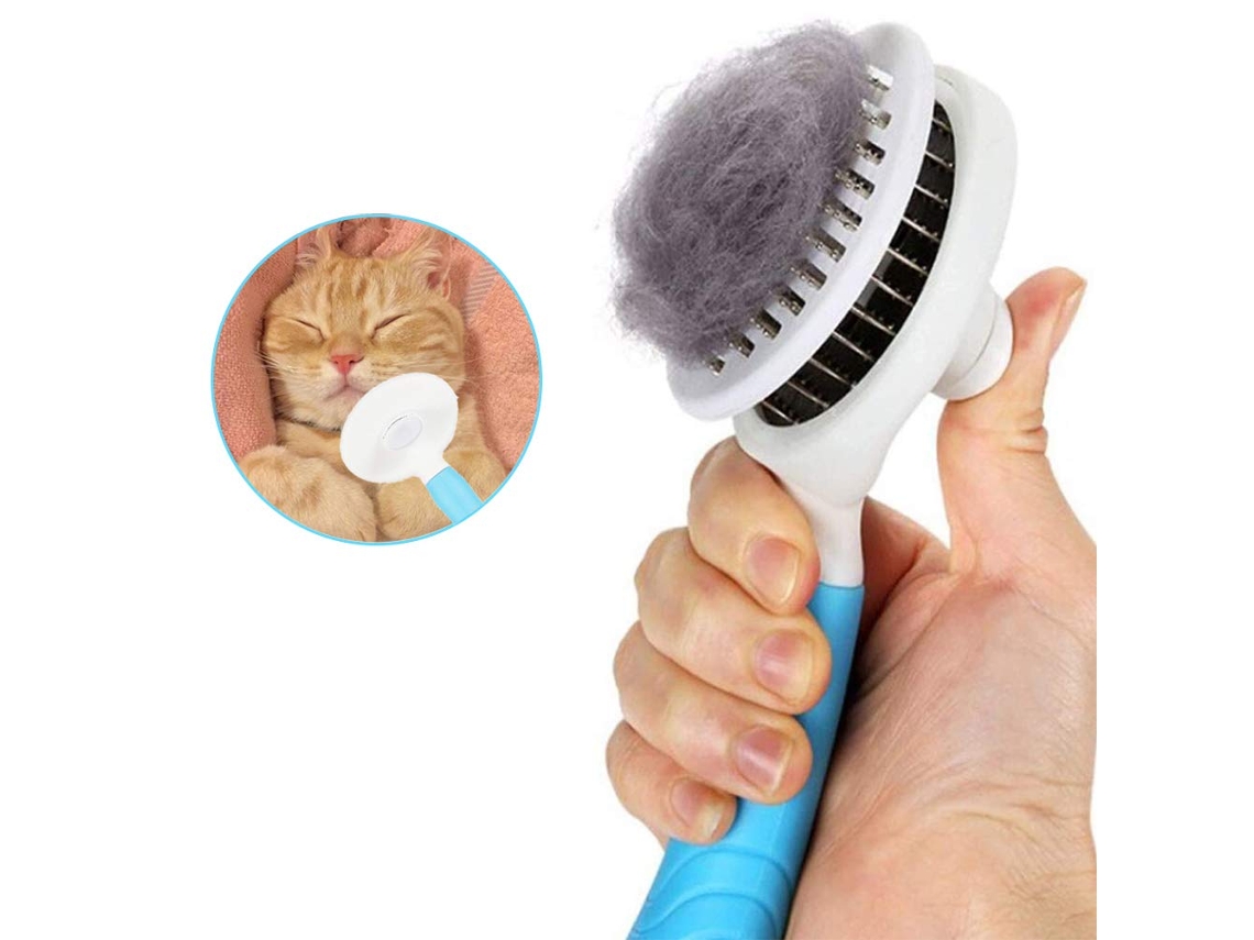 Escova Autolimpante Para Cães E Gatos Remoção De Pelos Com 1 Clique,ideal Para Pets De Porte Pequeno,médio E Grande Btforus (azul)