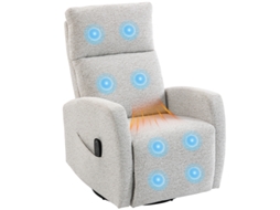 Poltrona reclinável com massagem e aquecimento, tecido chenille, encosto ajustável, rotação de 360° e elegante cor creme.