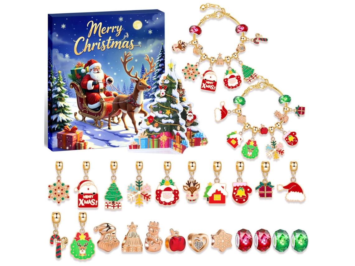 Calendário Do Advento Com Kit De Pulseiras De Natal, 24 Grades Elysve