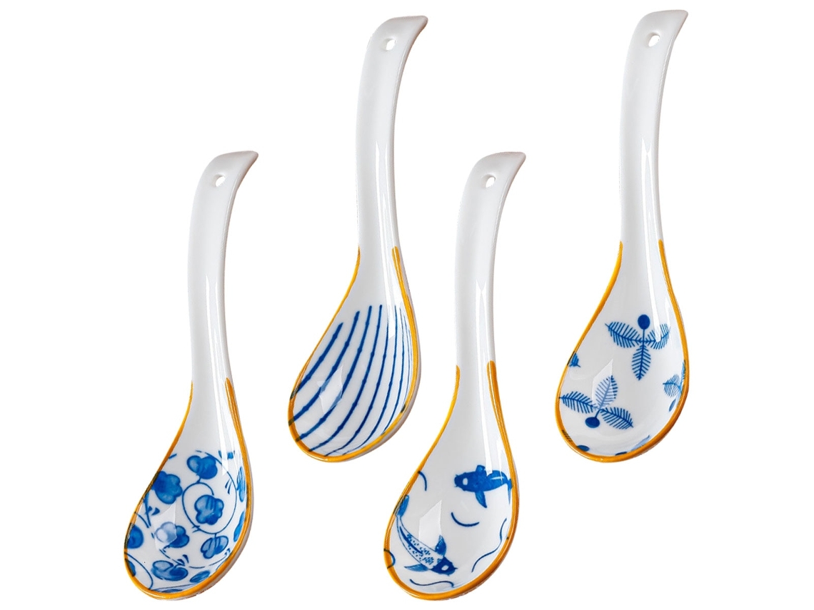 4 Colheres De Porcelana Colorido 16 X 4,5 Cm