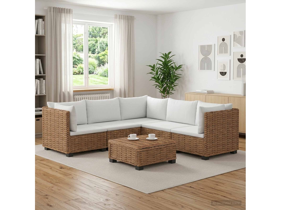 Vidaxl 6 Unid. Conjunto De Lounge Em Rattan Com Almofadas Gendt