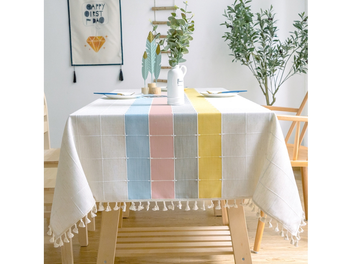 Toalha De Mesa Retangular Antimanchas, Lavável, Cor Sólida, Borla, Toalha De Mesa Oblonga, Toalha De Mesa De Algodão E Linho Para Cozinha, Mesa De Jan