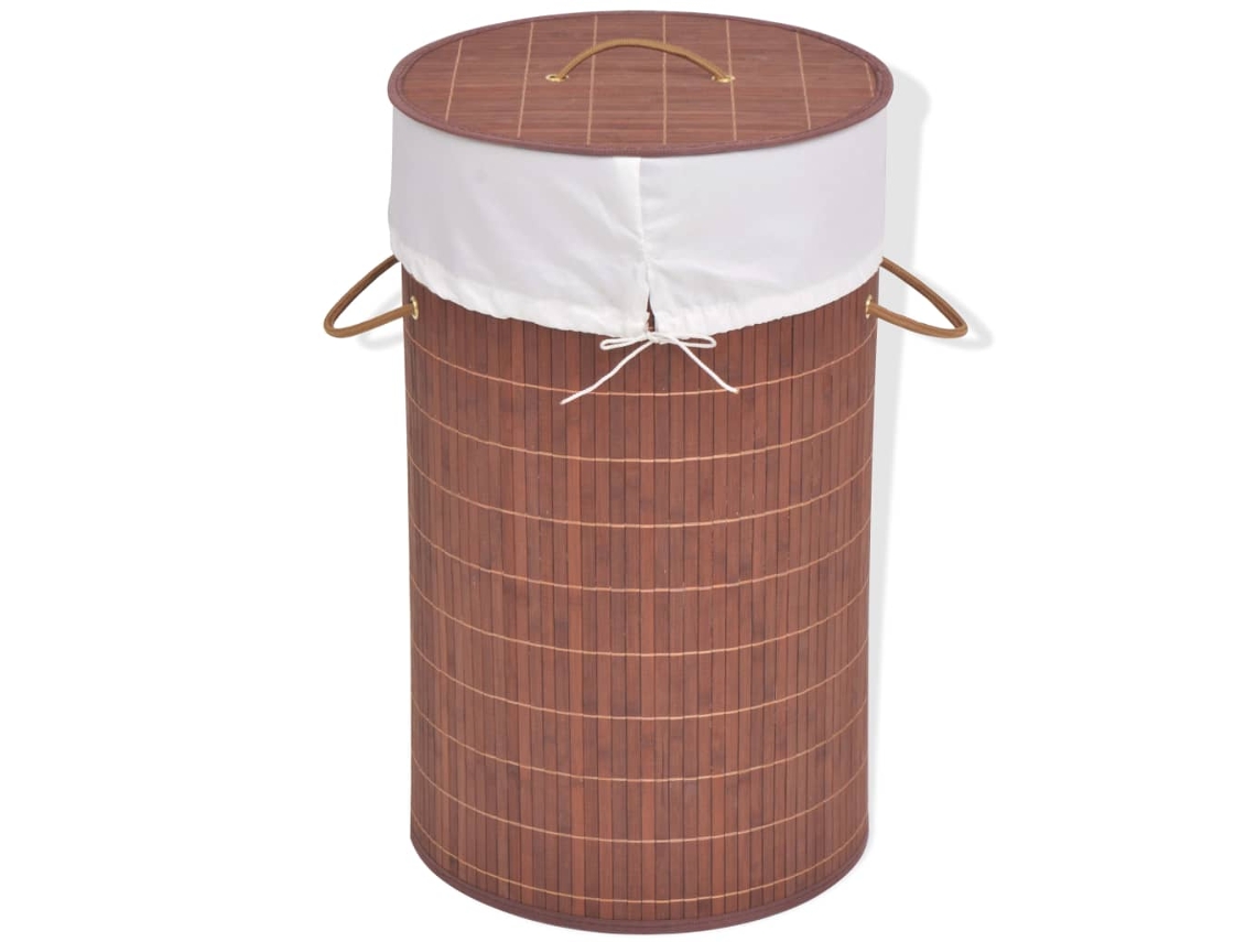 Vidaxl Cesto Redondo Para Roupa Suja Bambu Castanho