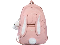 Mochila com orelhas de coelho S/MARCA, com pingente de urso, rosa