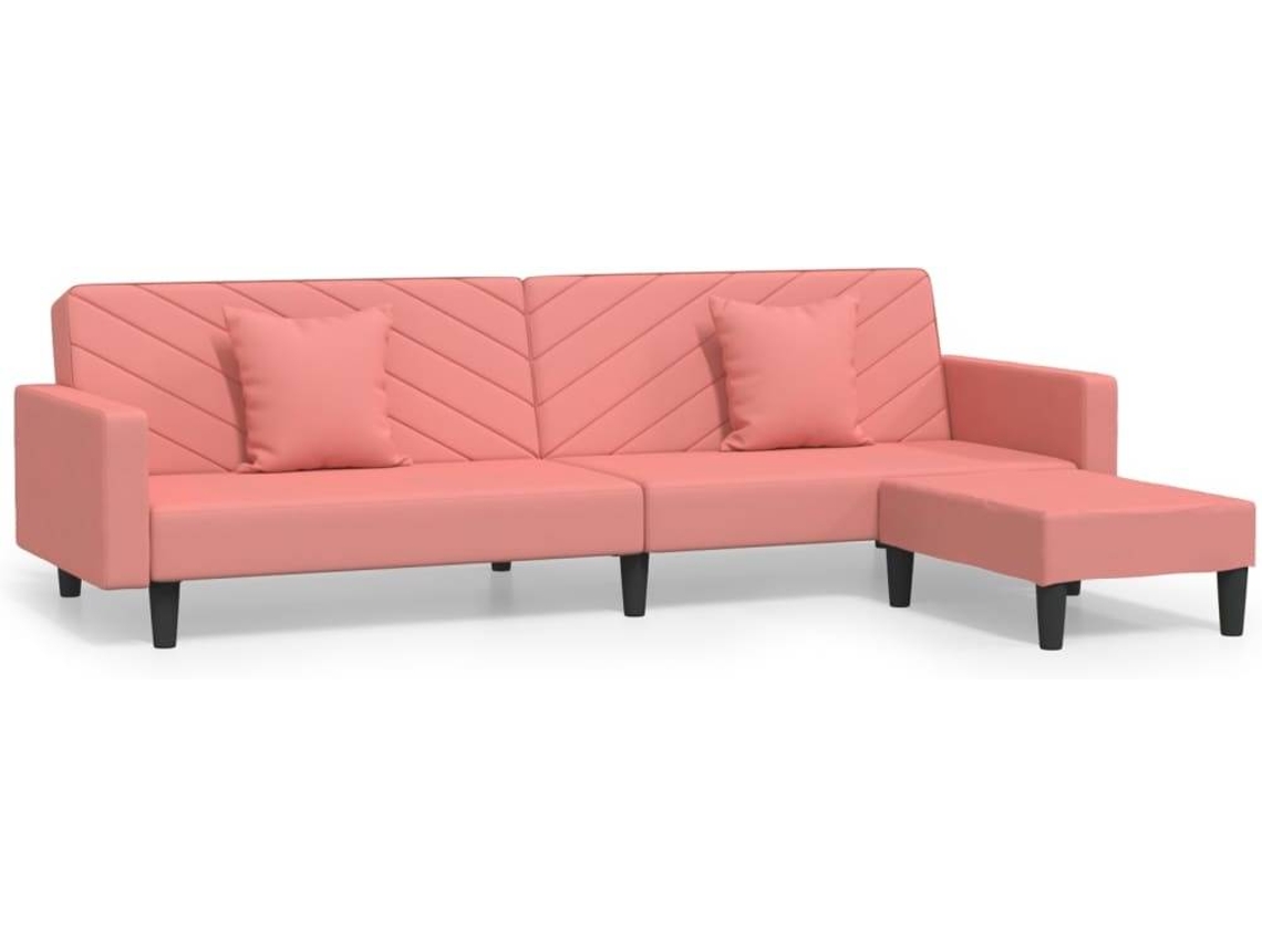 vidaXL Sofácama de 2 lugares c/ 2 almofadas/apoio pés veludo rosa Worten.pt