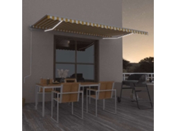 Vidaxl Toldo Autom. Led E Sensor De Vento 500x300 Cm Amarelo/branco