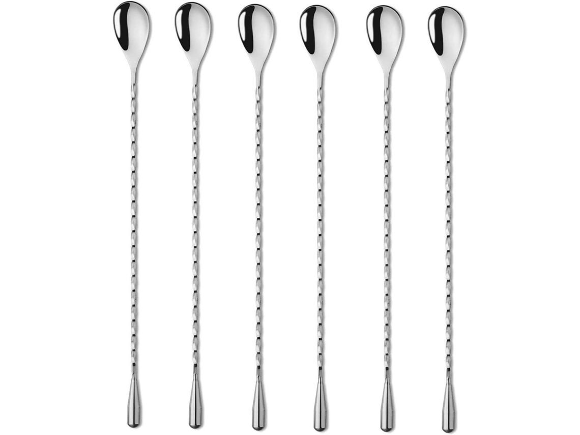 Conjunto De 6 Colheres De Bar De 30 Cm (12 Polegadas) Em Aço Inoxidável Com Padrão Espiral.