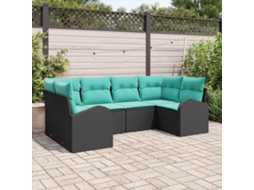 Vidaxl Conjunto De Sofá De Jardim 6 Unid. Preto E Turquesa Vime Pe