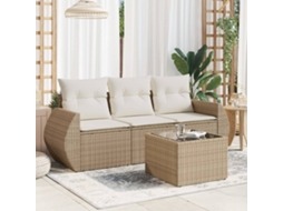 Vidaxl 4 Pcs Conjunto De Sofás Para Jardim C/ Almofadões Vime Pe Bege