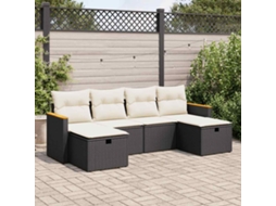 Vidaxl 6 Pcs Conjunto Sofás De Jardim C/ Almofadões Vime Pe Preto