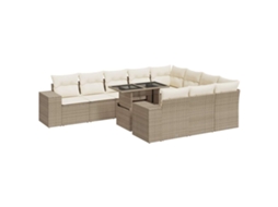 Maison Exclusive - 11 Pcs Conjunto Sofás De Jardim C/ Almofadões Vime Pe Bege