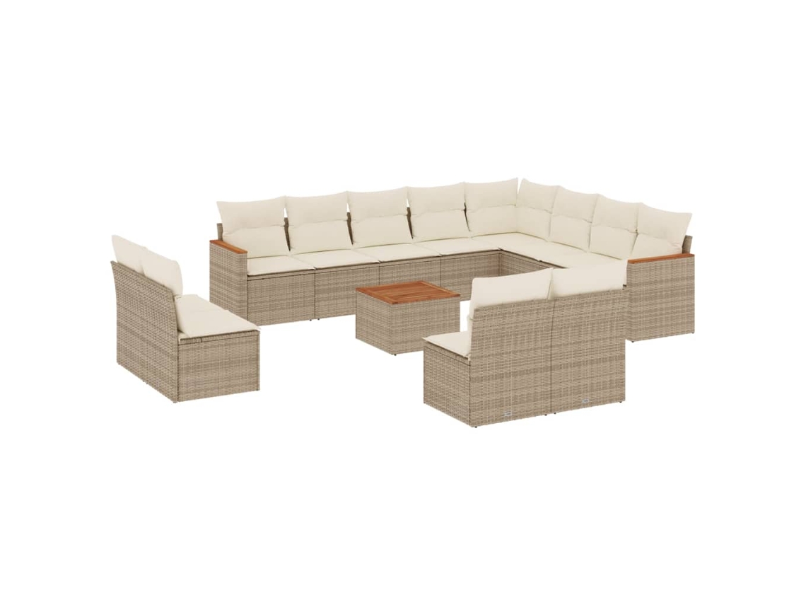 Conjunto de 13 Sofás para Jardim com Almofadões Vime Pe Bege MAISON EXCLUSIVE