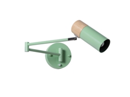 Aplique De Parede Extensível Com Interruptor, Cabeça Orientável, Metal Verde E Madeira Natural, Casquilho E27