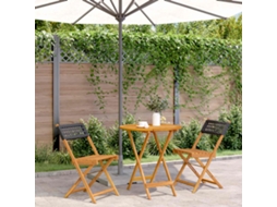 Vidaxl 3 Pcs Conjunto De Bistrô Vime Pe E Madeira Maciça Preto