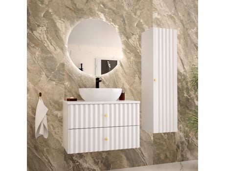 Móvel de Lavatório Individual de 80 Cm com Pedestal Izae Branco PETITS-MEUBLES