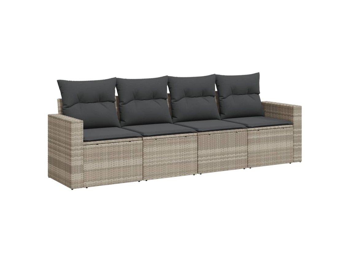 Maison Exclusive - 4 Pcs Conj. Sofás Jardim C/ Almofadões Vime Pe Cinzento-claro