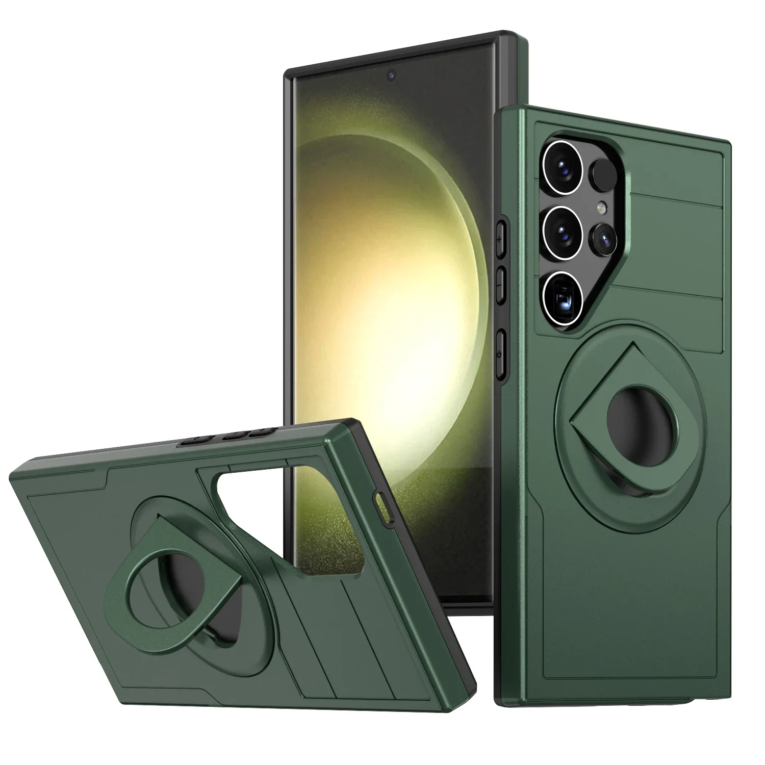 (verde Escuro S24fe) Capa De Celular Armor 2 Em 1 Resistente A Quedas Com Suporte De Anel Magnético