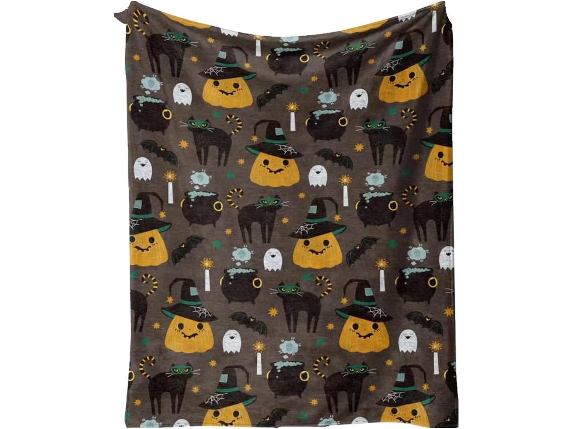 Manta Pequena Syjym Halloween em Flanela com Estampa Digital Confortável Macia e Quente de Dupla Face Ideal Pa