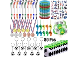 Mali conjunto de Brinquedos de Futebol 80/122pcs: Apitos, Adesivos, Chaveiros, Pulseiras para Torcida e Festas