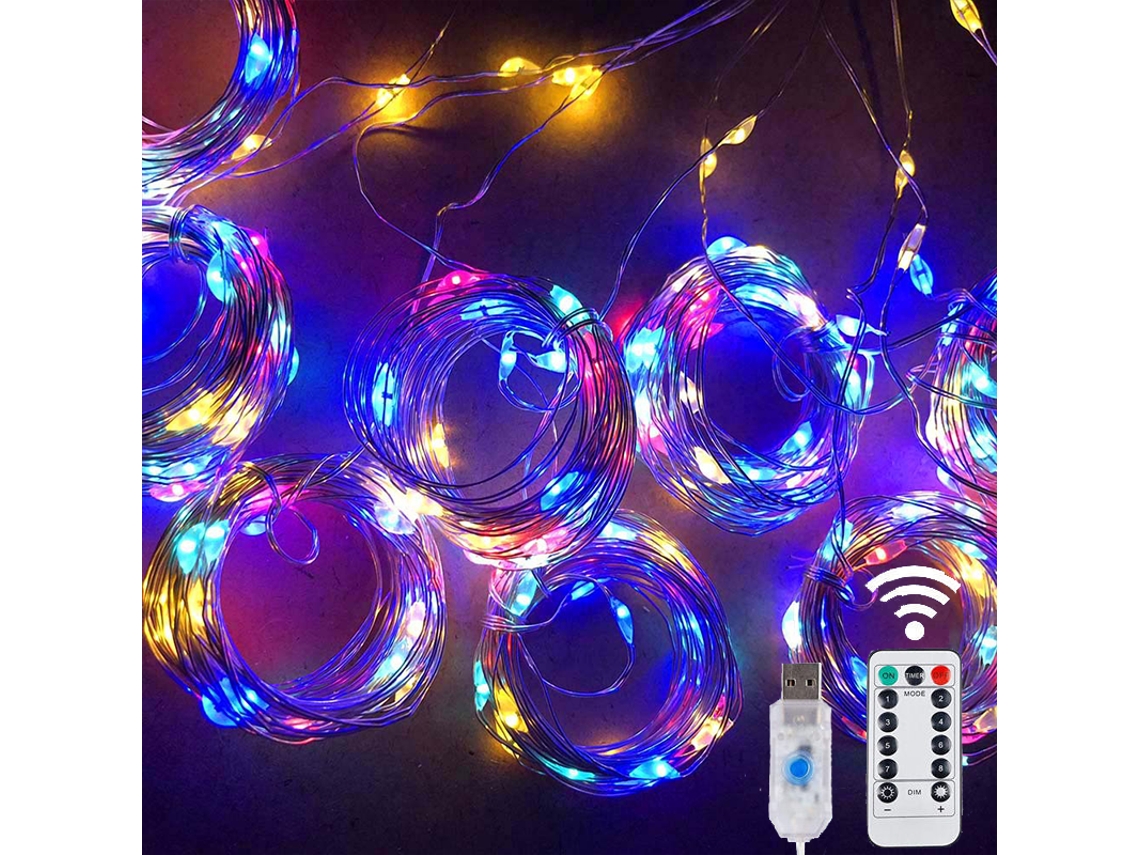 Cordão de Luzes Led com Controle Remoto Usb, 8 Modos de Iluminação. MDUG (300 Leds Coloridos de 3mx3m)