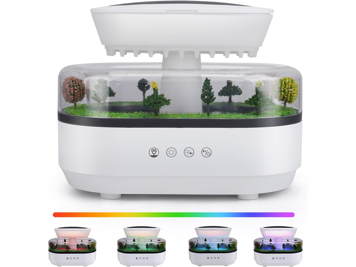Umidificador Chuva 250ml C/ Gotas Led Nuvem Máquina Ruído Branco P/ Quarto Infantil ZYBLSSBB