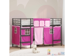 Vidaxl Estrutura De Cama Beliche Para Crianças Com Cortinas Liso