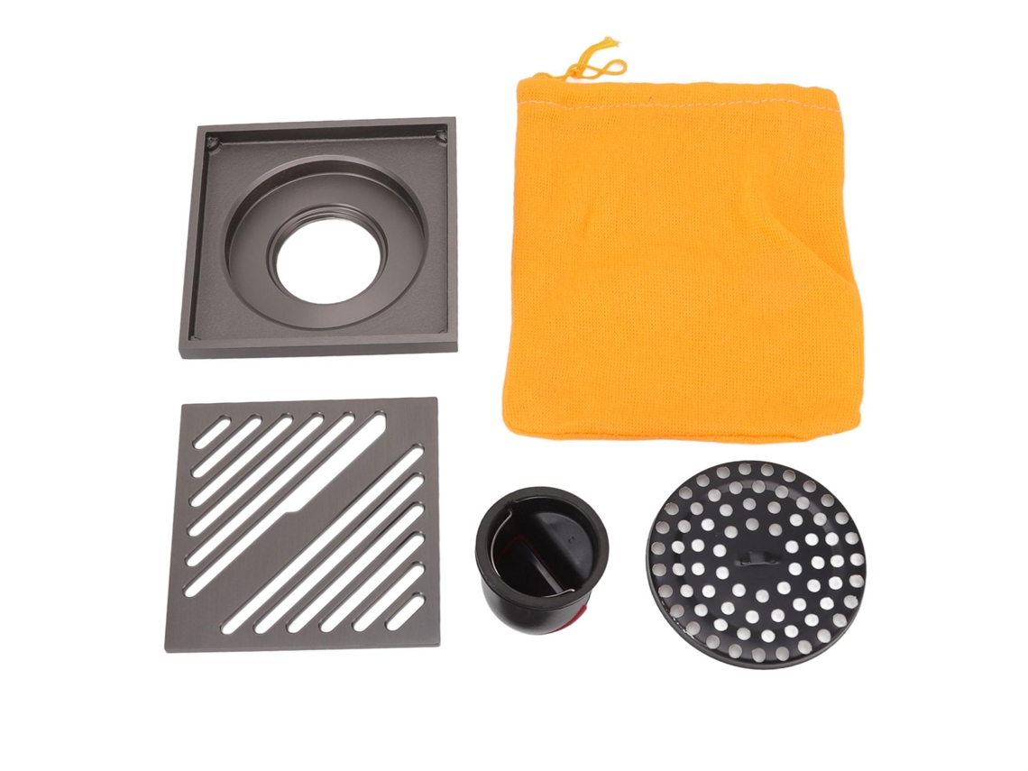 Ralo de chão quadrado para chuveiro, extra grosso, aço inox, para banheiro, acessórios de cozinha e casa, cinza | AQUAFORGE