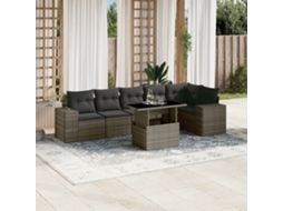 Vidaxl 7 Pcs Conjunto Sofás P/ Jardim C/ Almofadões Vime Pe Cinzento