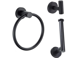 Conjunto De 3 Peças Argolas Toalha Em Aço Inoxidável, Suporte De Toalha Durável Para Banheiro, Gancho Para Roupas, Preto