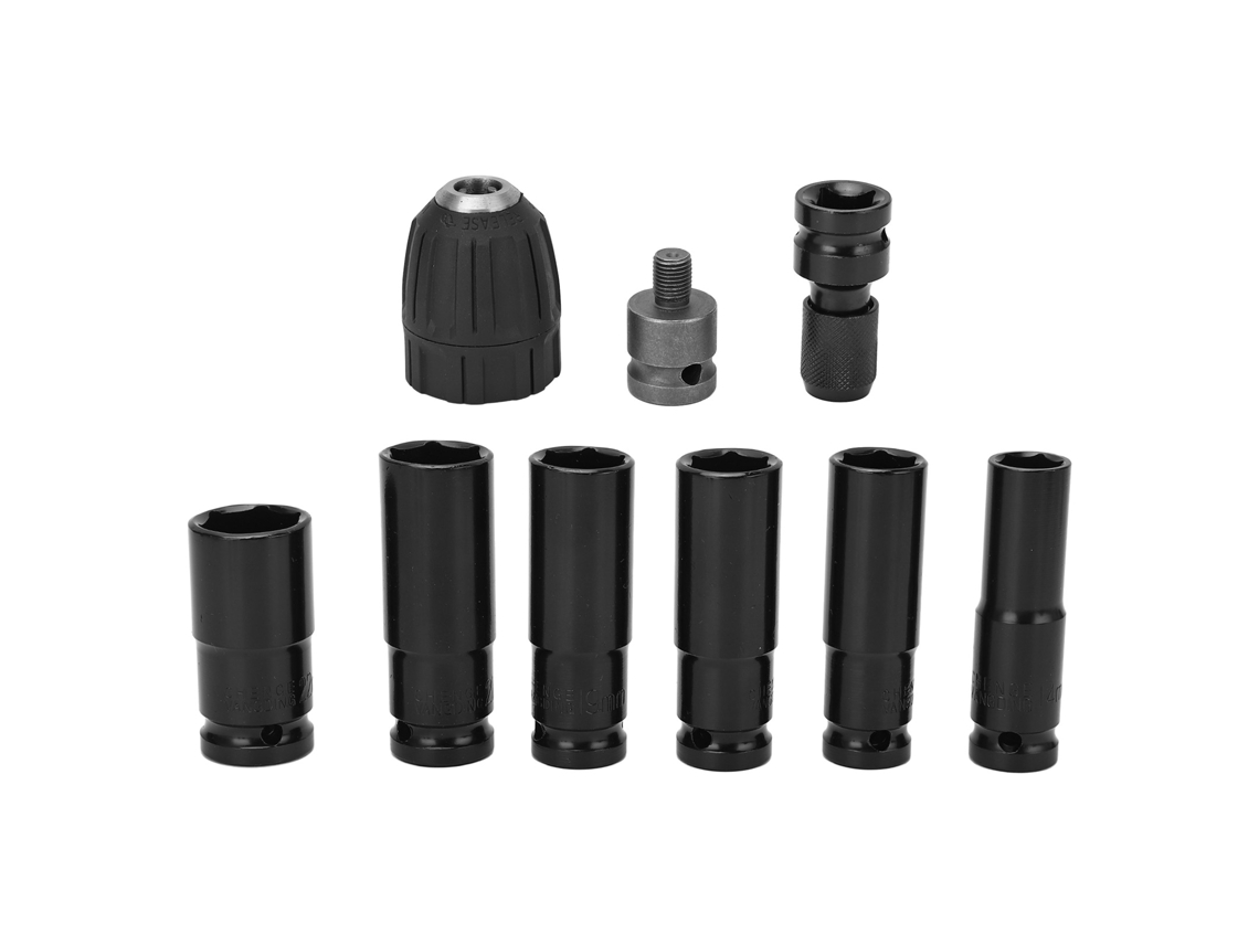 Kit De Chaves De Impacto 1/2 Polegada Aço Carbono Alto 9 Peças Hexagonal Para Reparo E Manutenção