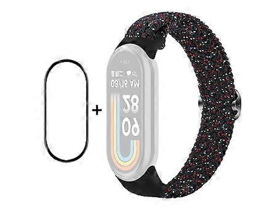 Enkay Hat-prince Compatível Com Xiaomi Smart Band 8 Pulseira Elástica De Nylon Trançado Conjunto De Pulseira Com Protetor De Tela Pmma (preto)