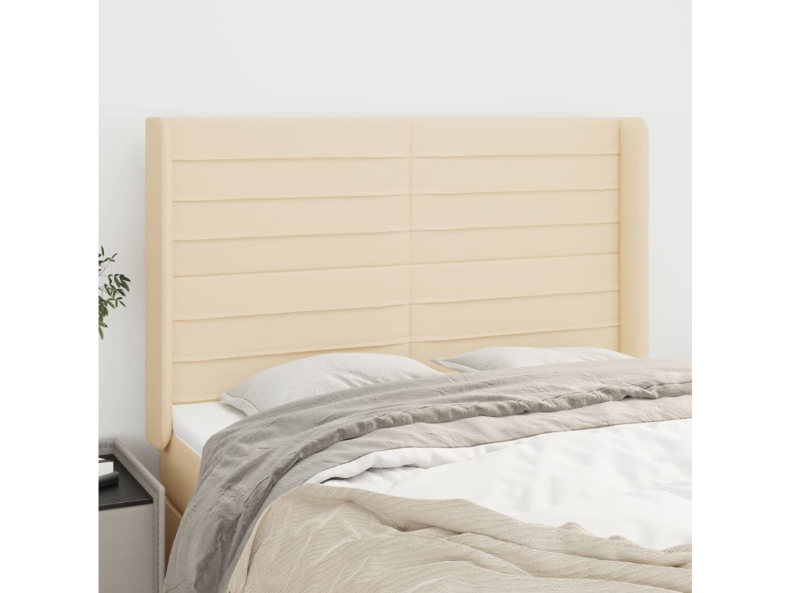 Vidaxl Cabeceira De Cama C/ Abas Tecido 147x16x118/128 Cm Creme
