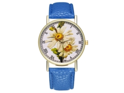Relógio de Pulso Marguerite de Quartzo Elegante com Pulseira de Couro Royal Blue