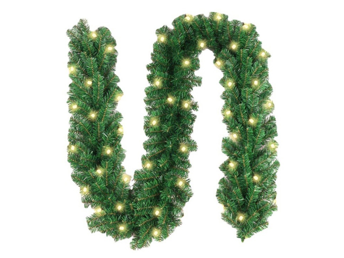 Guirlanda De Natal Pré Iluminada Com Luzes Led, Guirlanda Verde Artificial Com Luzes Quentes Operadas Por Bateria, Guirlanda De Pinho Iluminada De 9 P