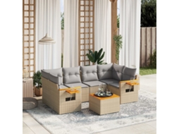 7 Pcs Conjunto De Sofás P/ Jardim Com Almofadões Vime Pe Bege Dkd Home Decor