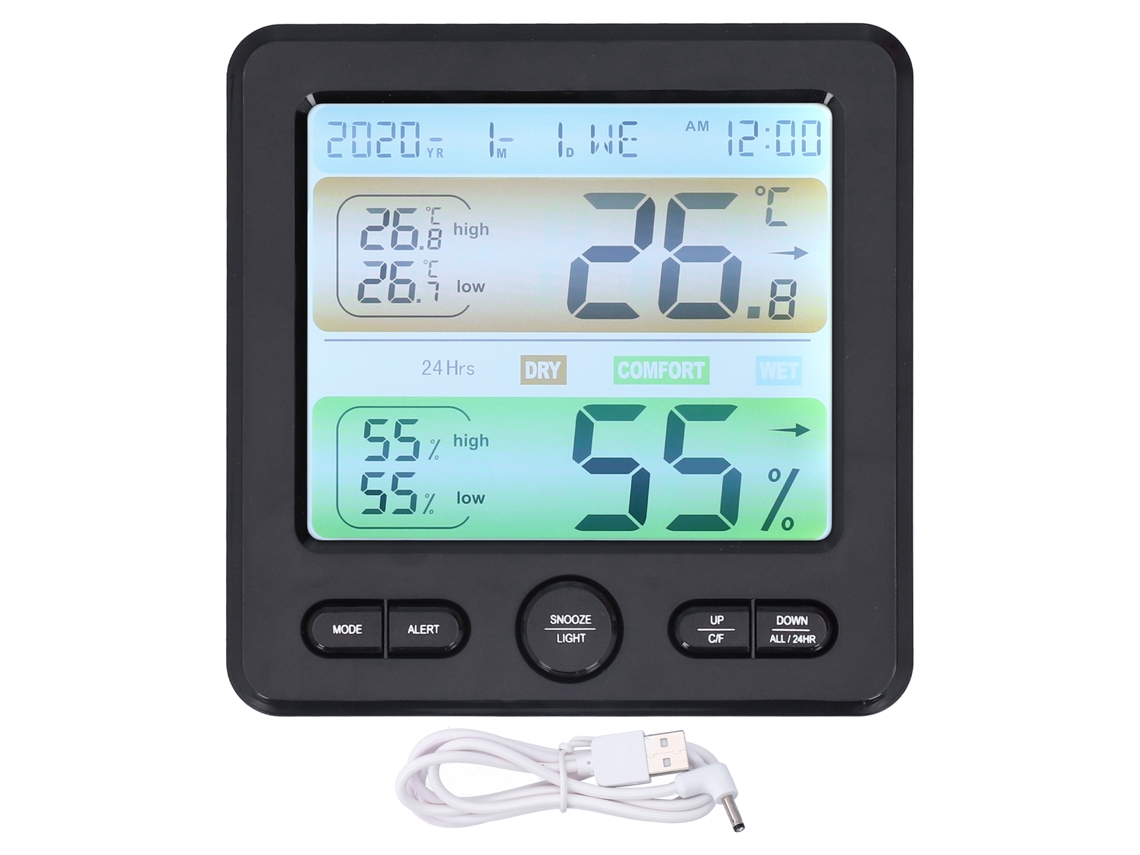Relógio despertador LCD com monitor de temperatura e umidade | S/MARCA