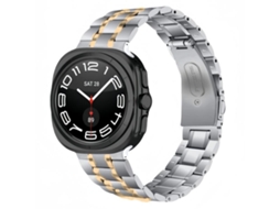 Bracelete Para Samsung Galaxy Watch Ultra 2025 - Aço Inoxidável Cinco Contas - Prata E Ouro Rosa