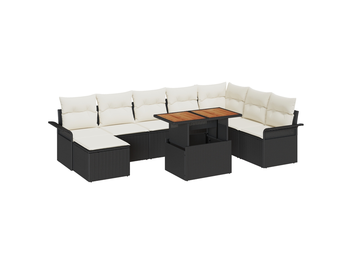 Conjunto 9 Assentos Modulares Vidaxl Preto Vime Pe (100 X 55 X 73 Cm)