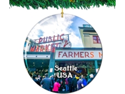 Coleção de Lembranças de Viagem Pike Place Market Seattle América EUA Decoração Dupla Face Porcelana 7 cm